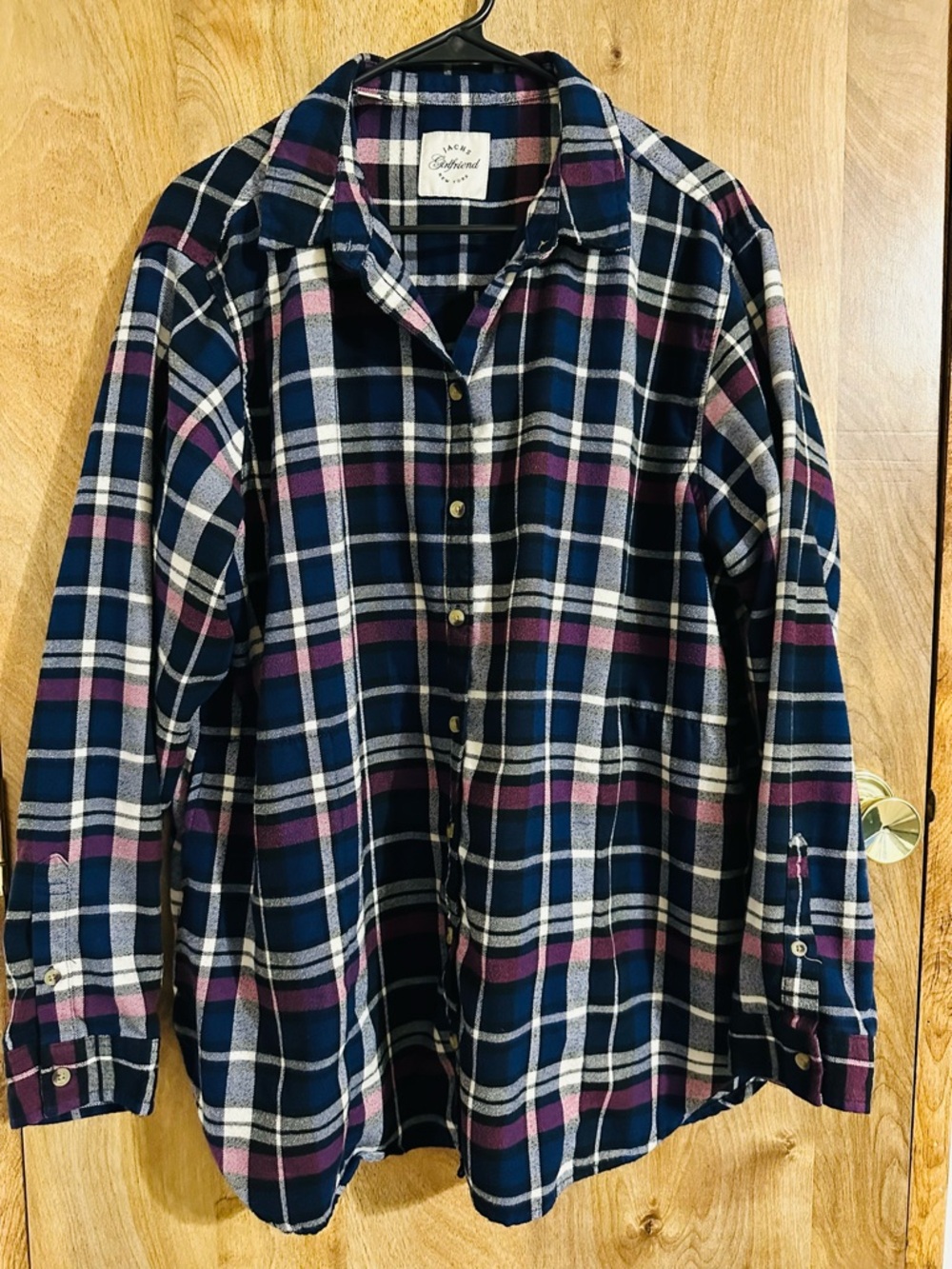 Jachs Girlfriend Plaid Button-Up in Navy, White & Purple